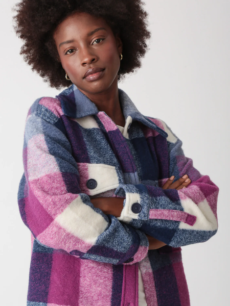 The Capitola Long Shacket -Plaid Berry