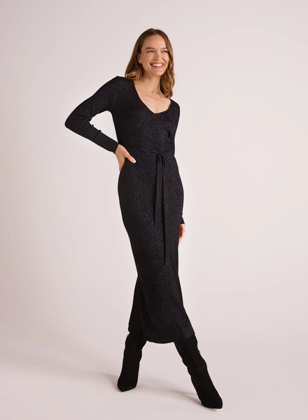 The Long Sleeve Maxi Sweater Dress - Black Metallic