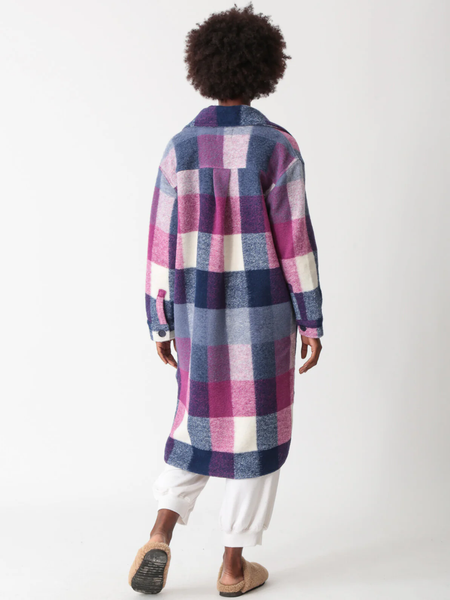 The Capitola Long Shacket -Plaid Berry