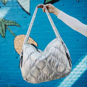 The Metallic Silver Wave Quilted Puffer Tote Bag