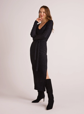 The Long Sleeve Maxi Sweater Dress - Black Metallic