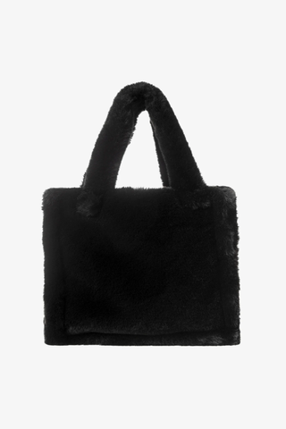 The Jade Black Faux fur Tote