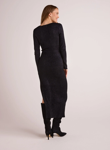 The Long Sleeve Maxi Sweater Dress - Black Metallic