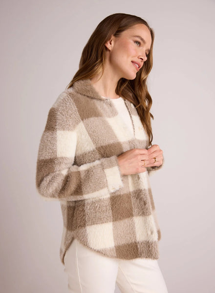 The Knitted Fuzzy Shacket - Ivory & Fawn