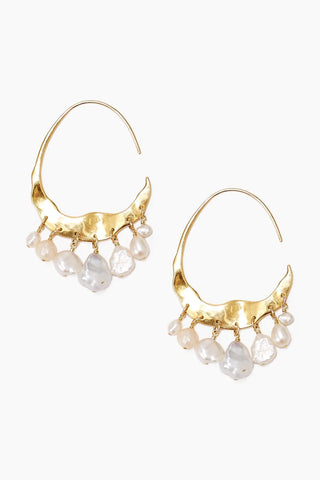 The Crescent White Pearl Gold Hoop Earrings